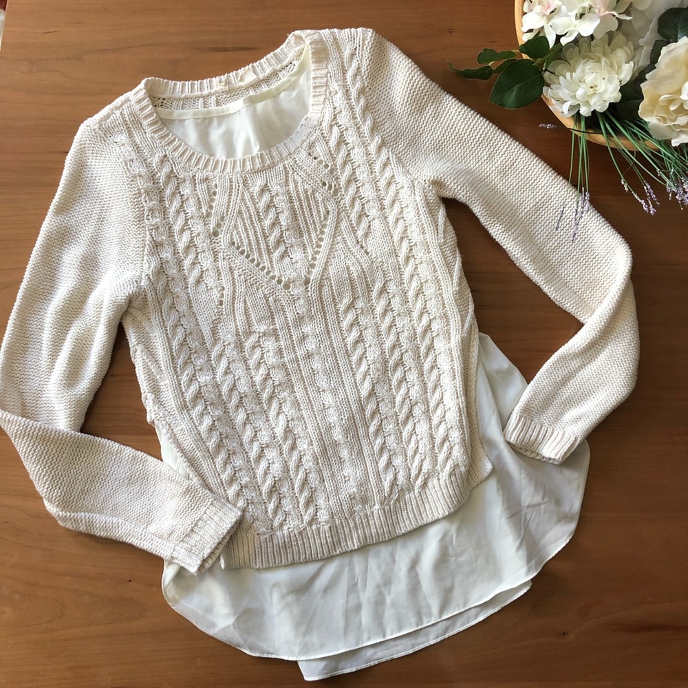 Anthropologie Cream Cable-Knit Layered Sweater